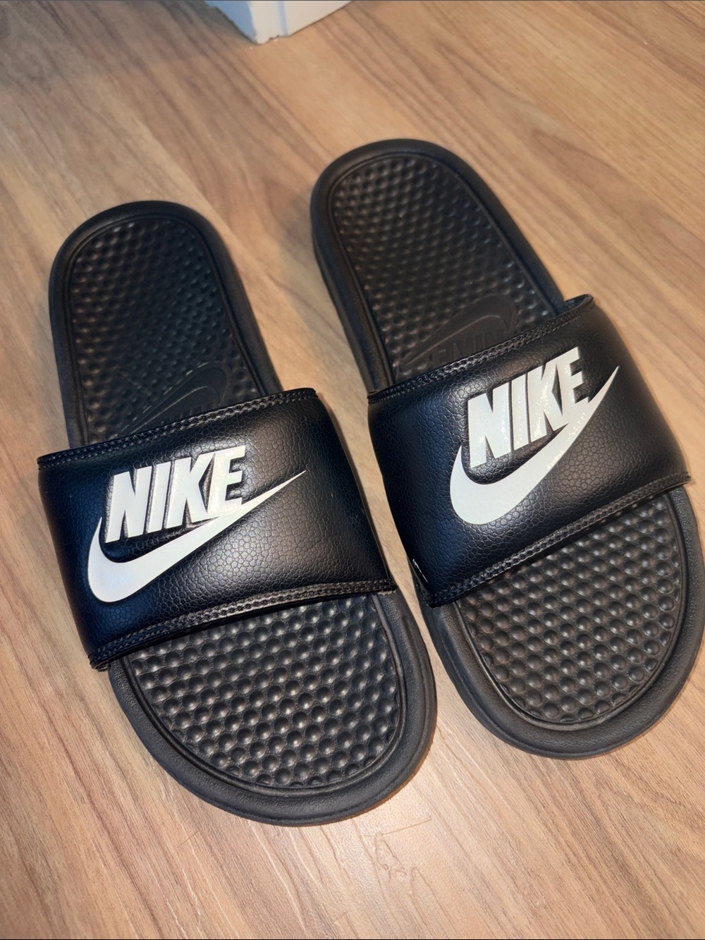 Women’s Nike Black Slide Sandals with White Logo
